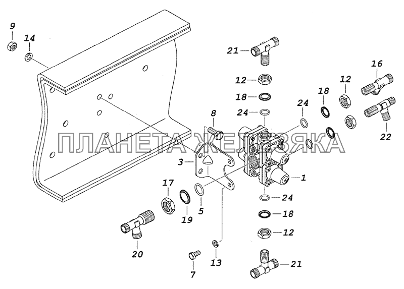 6520-3500015-76 Установка четырехконтурного защитного клапана КамАЗ-6522 (Euro-2, 3)